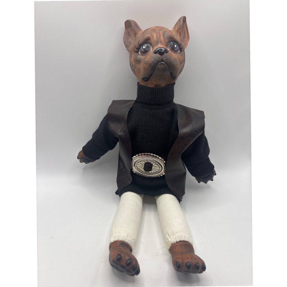 Unique Vintage Folk Art Anthropomorphic Brindle French Bulldog / Boxer Art Doll